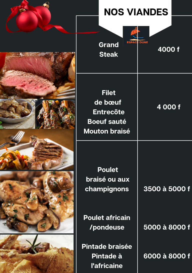 Menu viandes ESPACE DUNE
