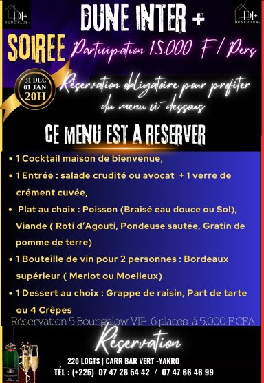 Menu à réserver